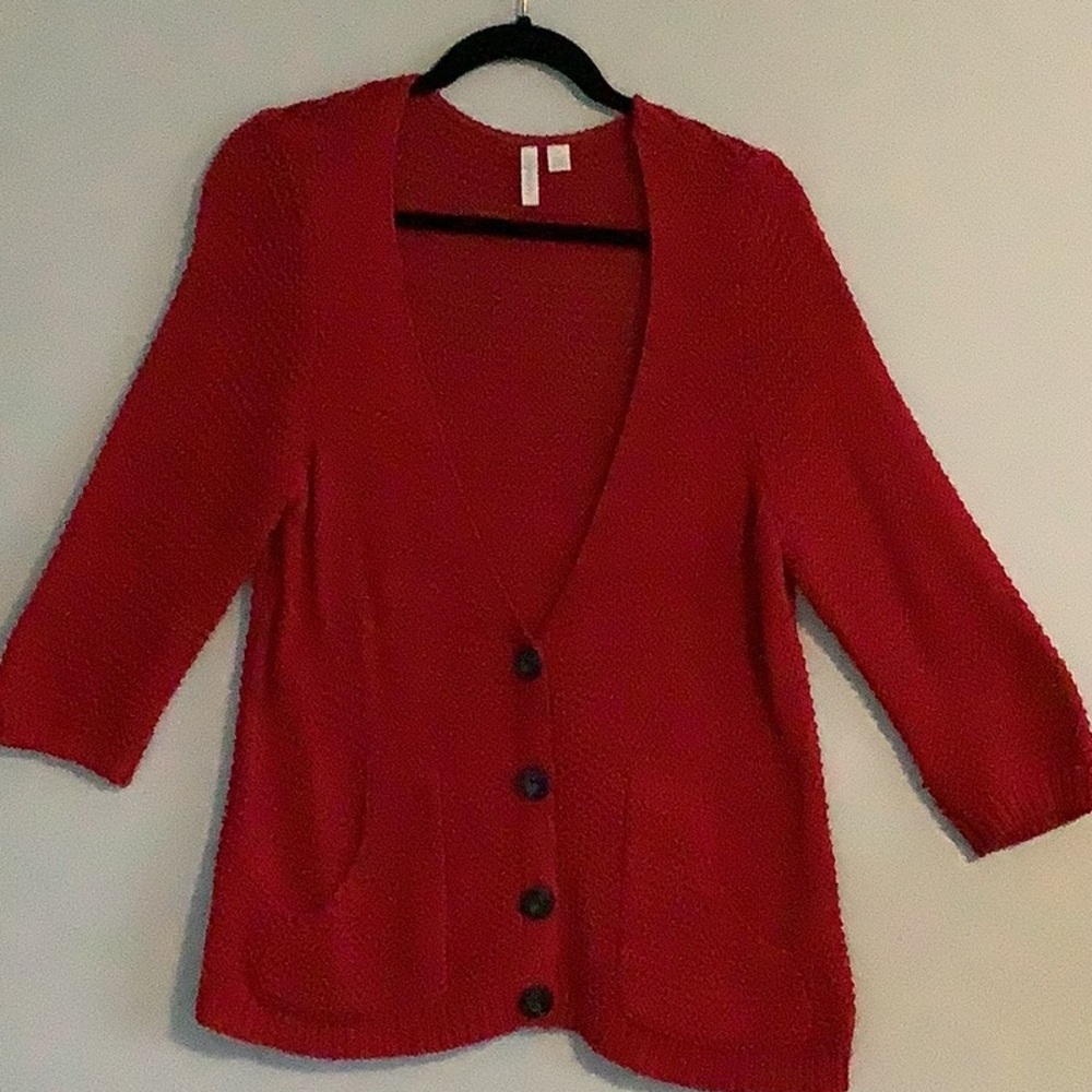 2/$20-Relativity Red 3/4 sleeve V-neck sweater-XL